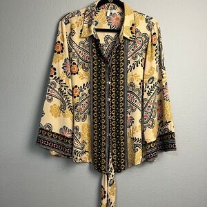 Cato Paisley Floral Tie Front Blouse Top Button Down Long Sleeve‎ 14/16W Career